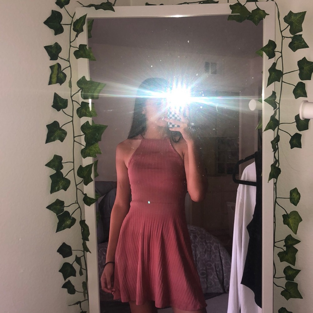 Pink halter rubbed dress